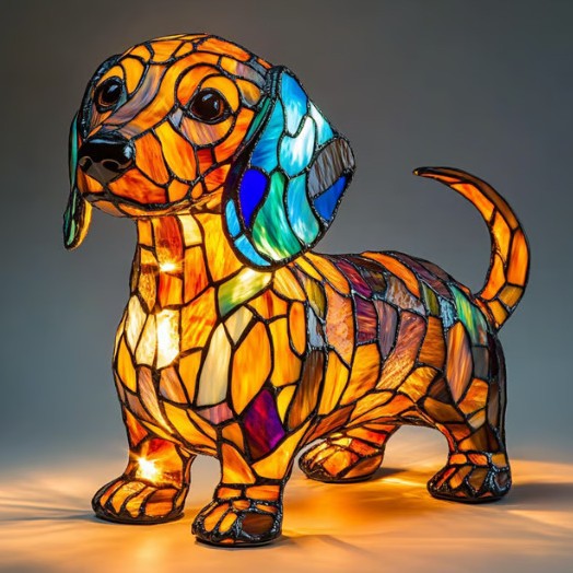 Dekorativní stolní lampa s figurkou psa z pryskyřice, doplňkové osvětlení | Meowbutter