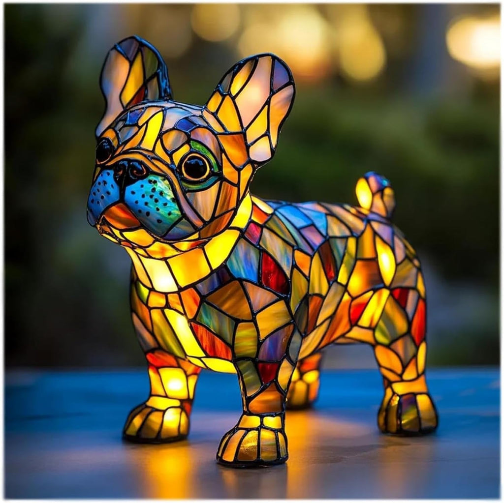 Dekorativní stolní lampa s figurkou psa z pryskyřice, doplňkové osvětlení | Meowbutter