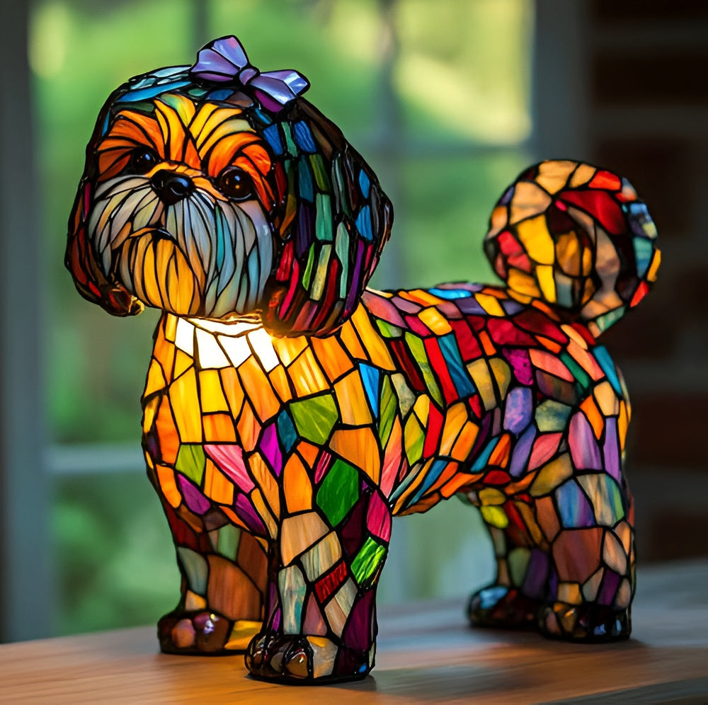 Table Lamp Stained Glass Dog Style Animal Decor Light | Meowbutter