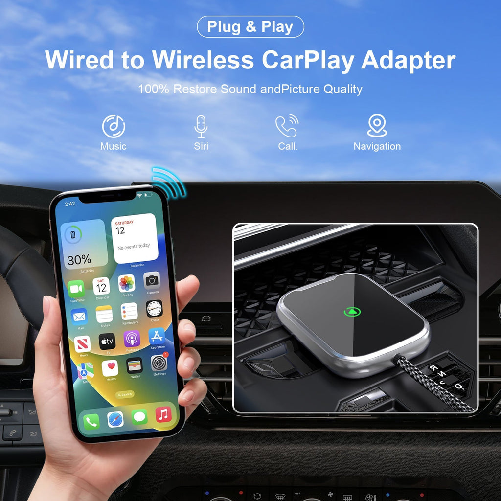 Bezprzewodowy adapter CarPlay i Android Auto - Bluetooth 5.2 - Plug & Play | meowbutter