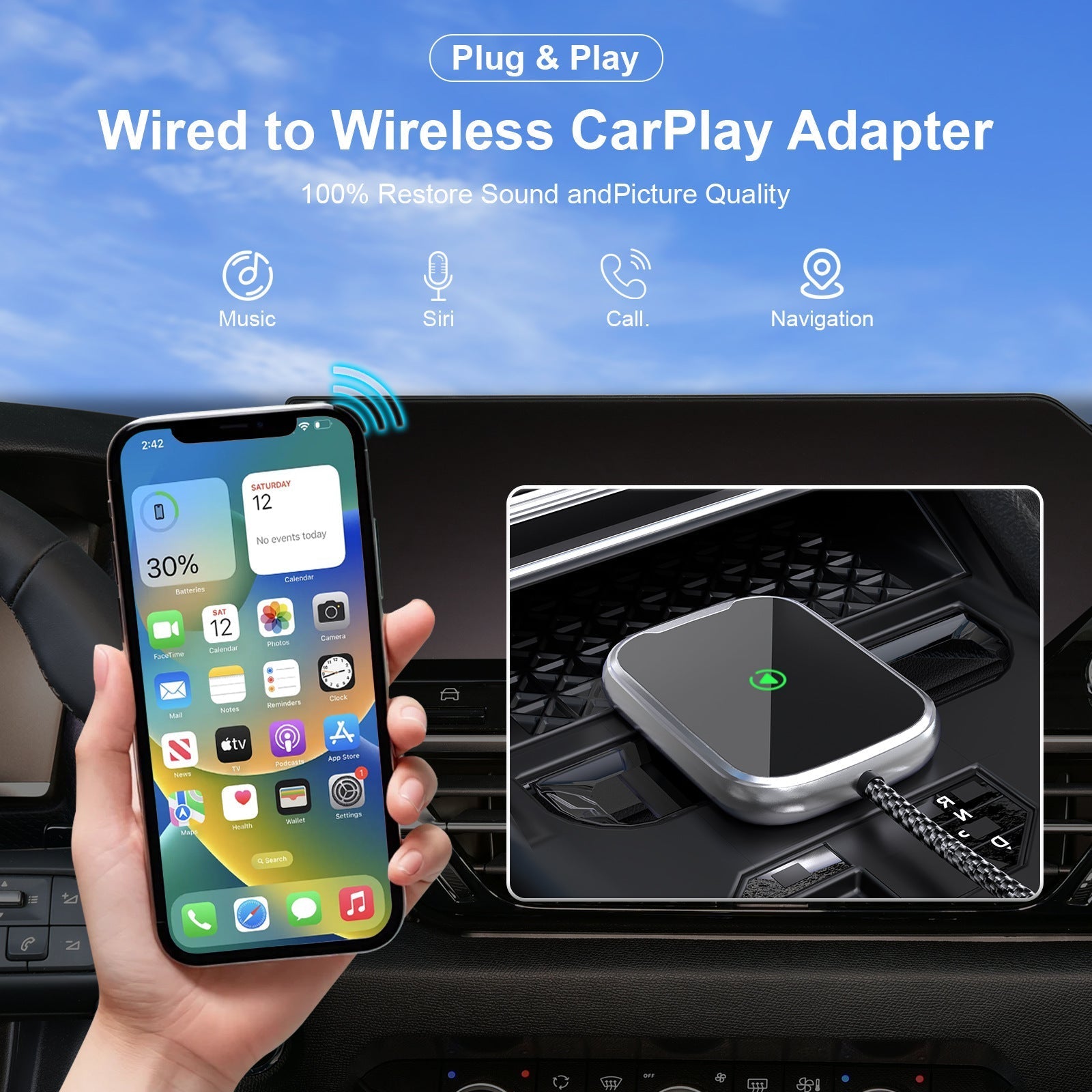 Bezprzewodowy adapter CarPlay i Android Auto - Bluetooth 5.2 - Plug & Play | meowbutter