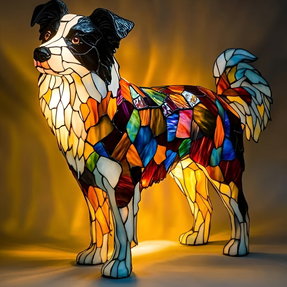 Table Lamp Stained Glass Dog Style Animal Decor Light | Meowbutter