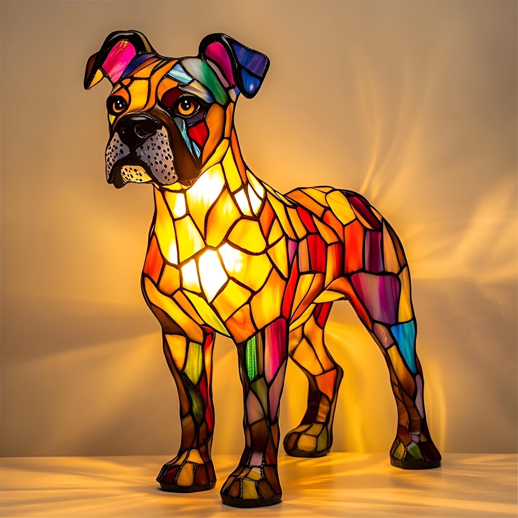 Table Lamp Stained Glass Dog Style Animal Decor Light | Meowbutter