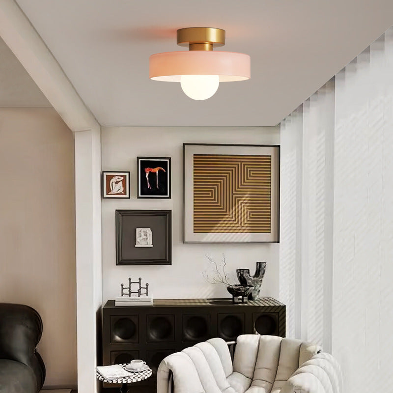 Franse Bauhaus-plafondlamp — minimalistisch ontwerp, messing en glas