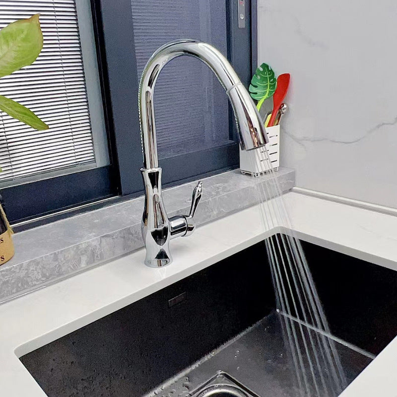 Torneira de cozinha metálica extraível com uma pega — Cabeça de pulverização retrátil