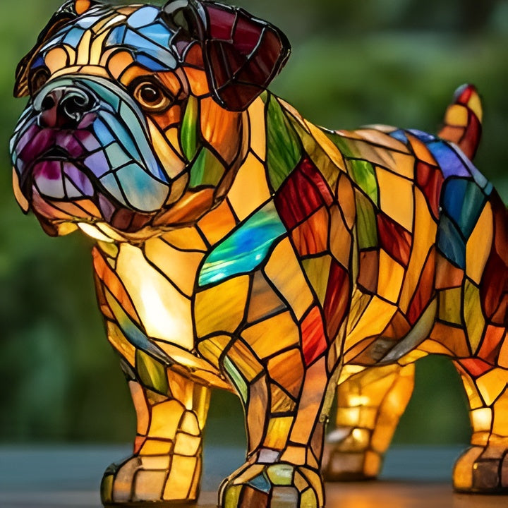Table Lamp Stained Glass Dog Style Animal Decor Light | Meowbutter