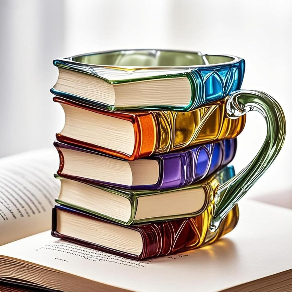 Coffee Mug Glass Book Design 3D Style Literary Gift Cup | Meowbutter