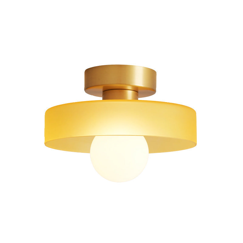 Franse Bauhaus-plafondlamp — minimalistisch ontwerp, messing en glas