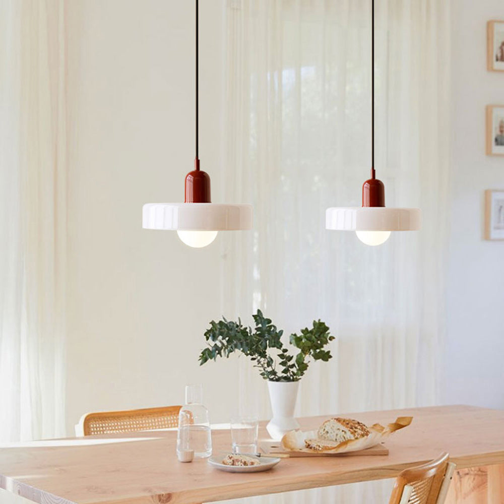 Lampada a sospensione nordica — Pannelli in vetro lucido, struttura metallica verniciata a forno