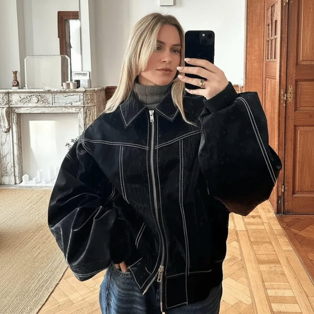Casaco de corte descontraído oversized para mulher — Silhueta contemporânea e ampla