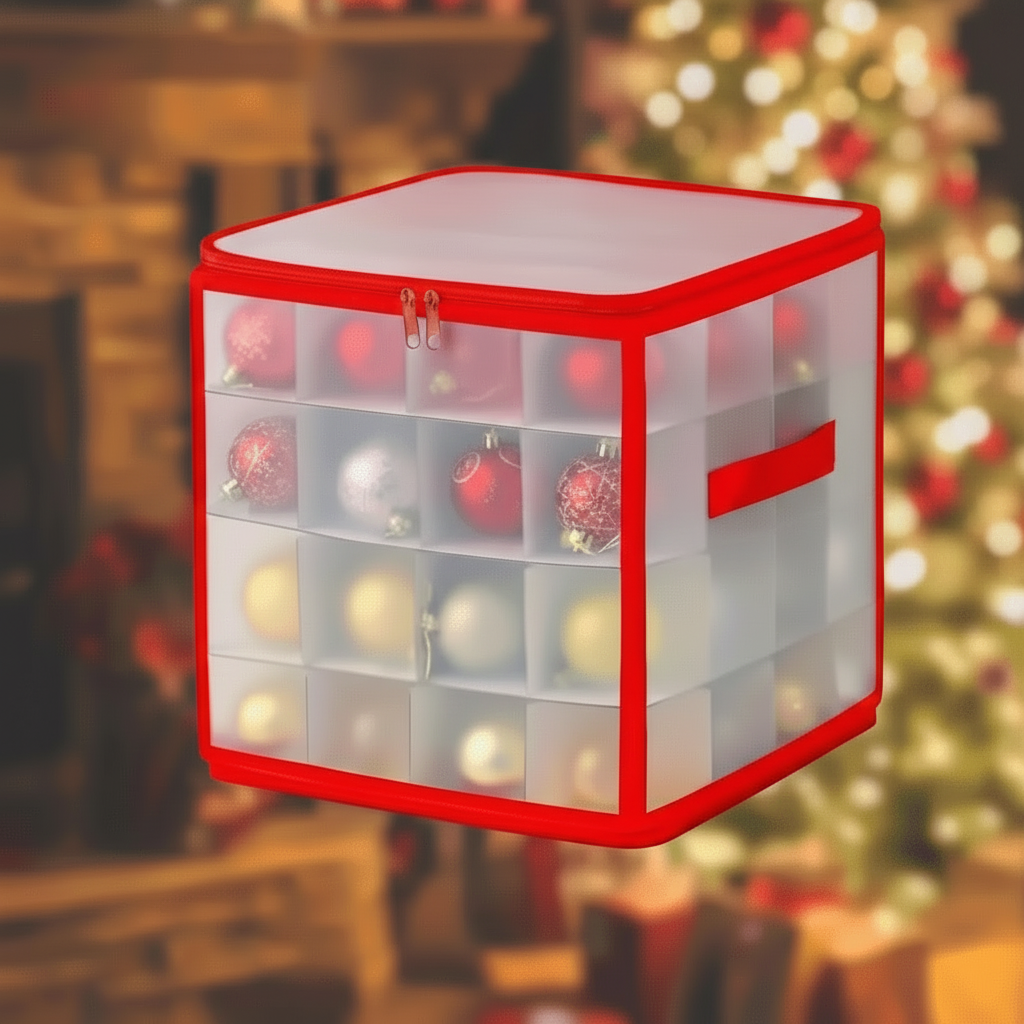 Clear Plastic Ornament Storage Box — Transparent & Stackable