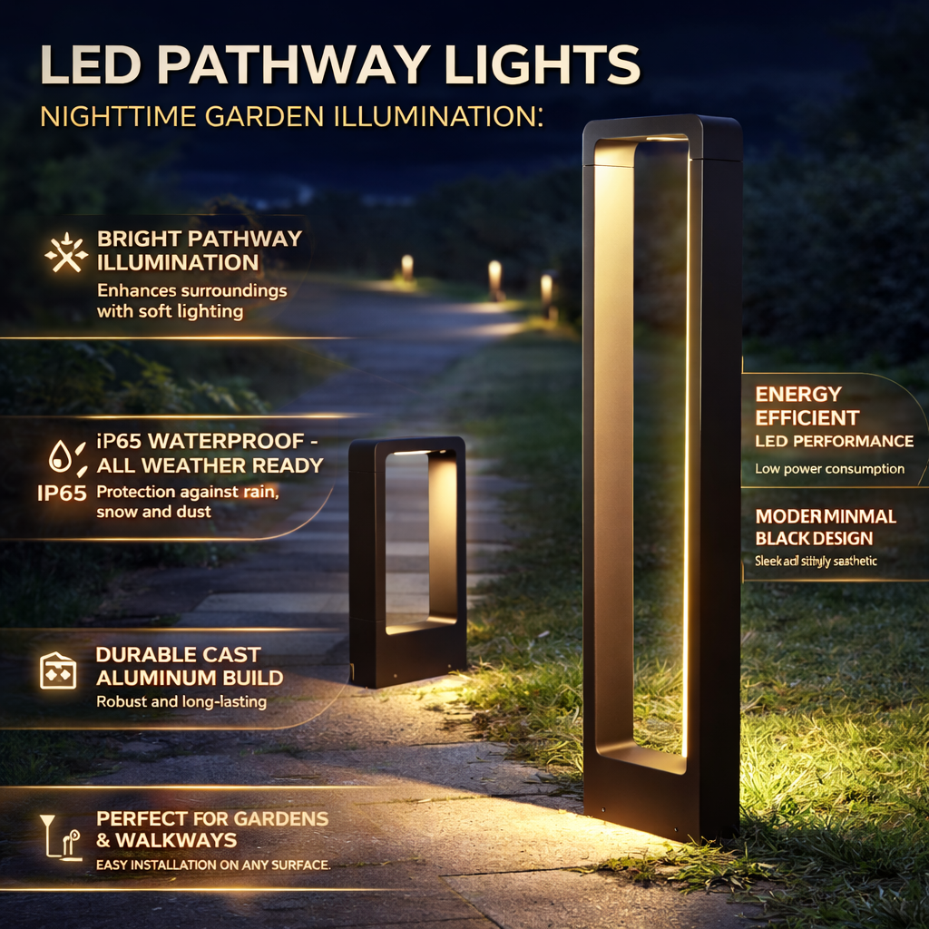 Modern Black Aluminum LED Pathway Light — Waterproof Outdoor Fixture