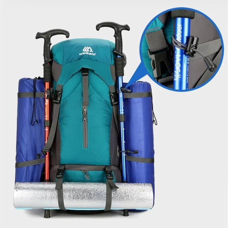 70L Vandrerygsæk - Nylon - Regnslag inkluderet - Skoafdeling - Marineblå, Orange & Sort | meowbutter