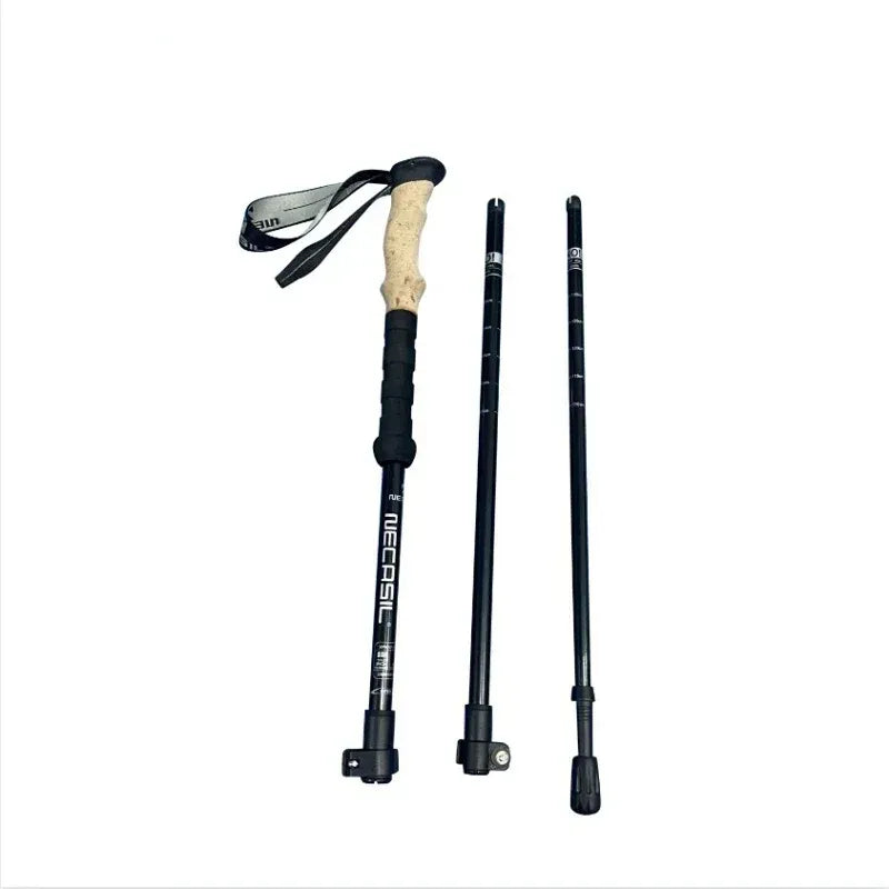 Lekkie aluminiowe kijki trekkingowe — składana konstrukcja, po złożeniu 65cm, po rozłożeniu 135cm