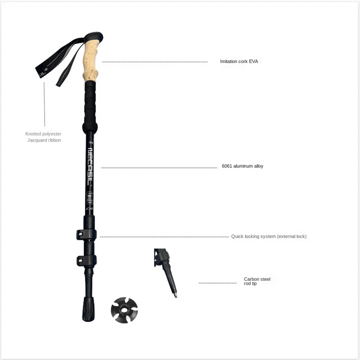 Lekkie aluminiowe kijki trekkingowe — składana konstrukcja, po złożeniu 65cm, po rozłożeniu 135cm