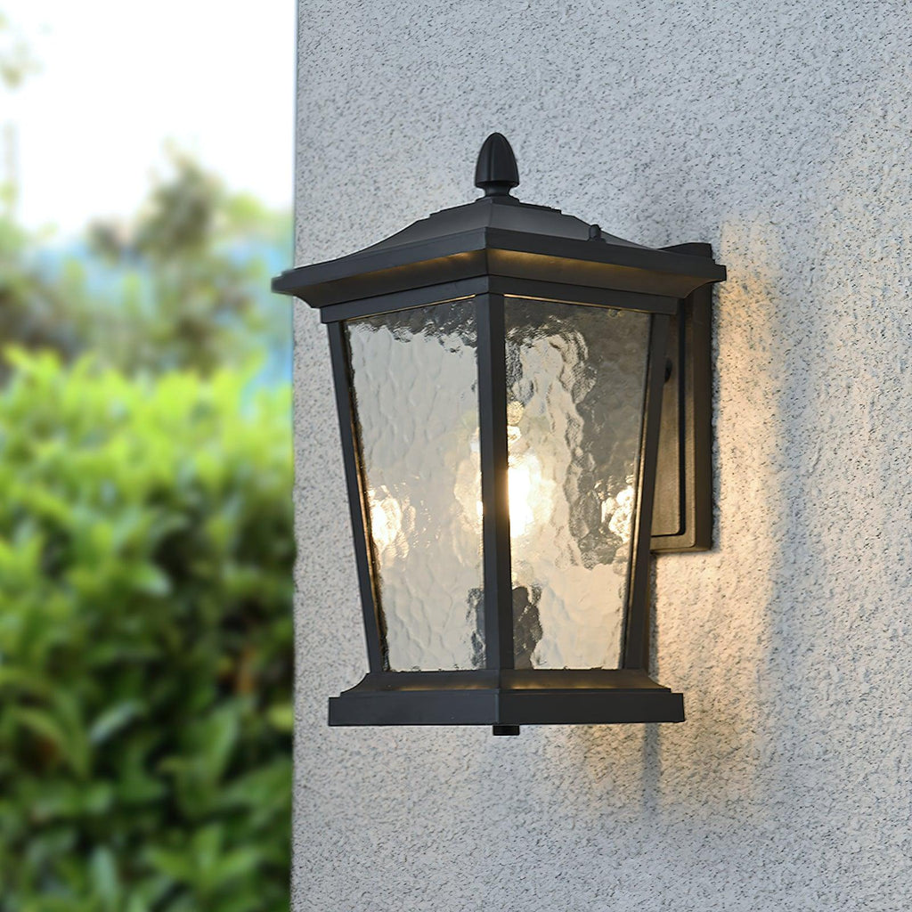 Lampada da parete esterna LED impermeabile in alluminio IP65 nero con vetro a motivo acqua