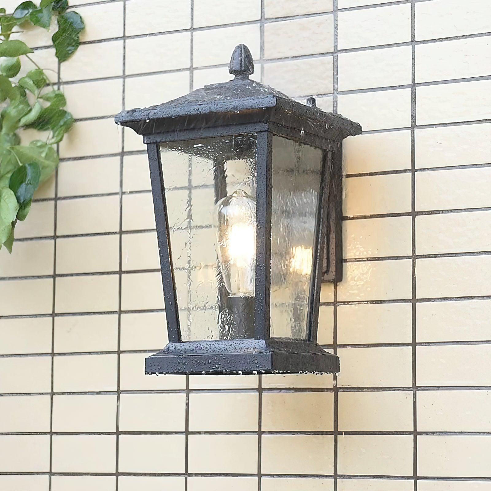 Lampada da parete esterna LED impermeabile in alluminio IP65 nero con vetro a motivo acqua