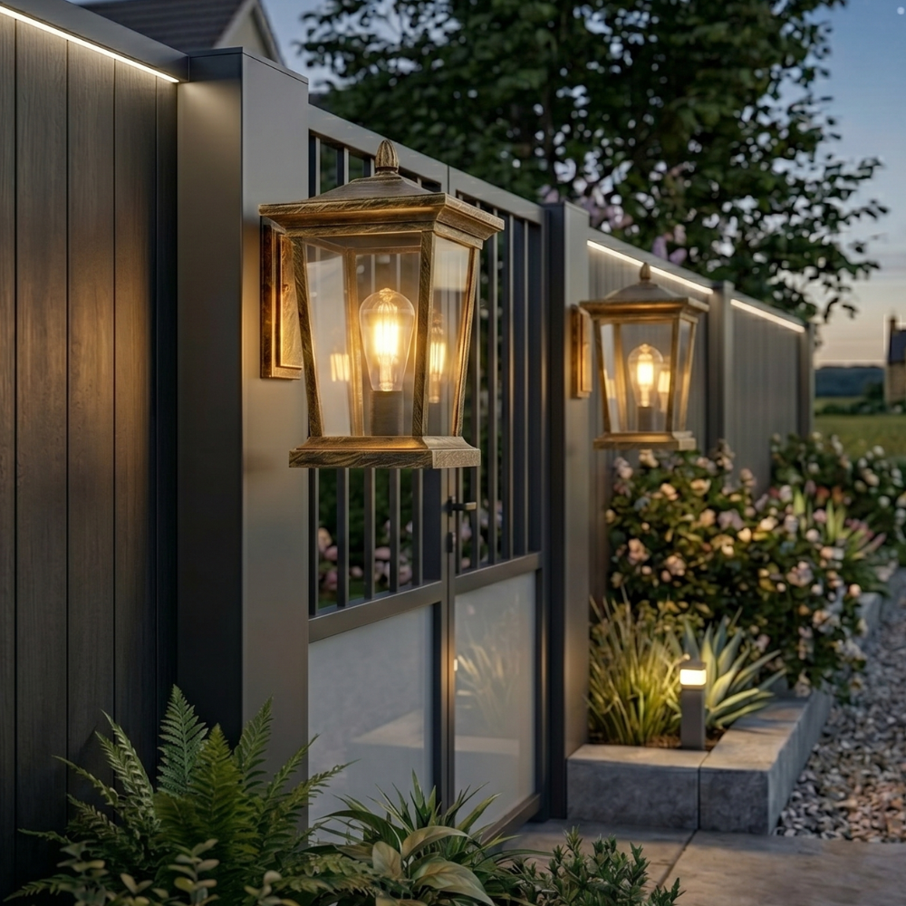 Lampada da parete esterna LED impermeabile in alluminio IP65 nero con vetro a motivo acqua