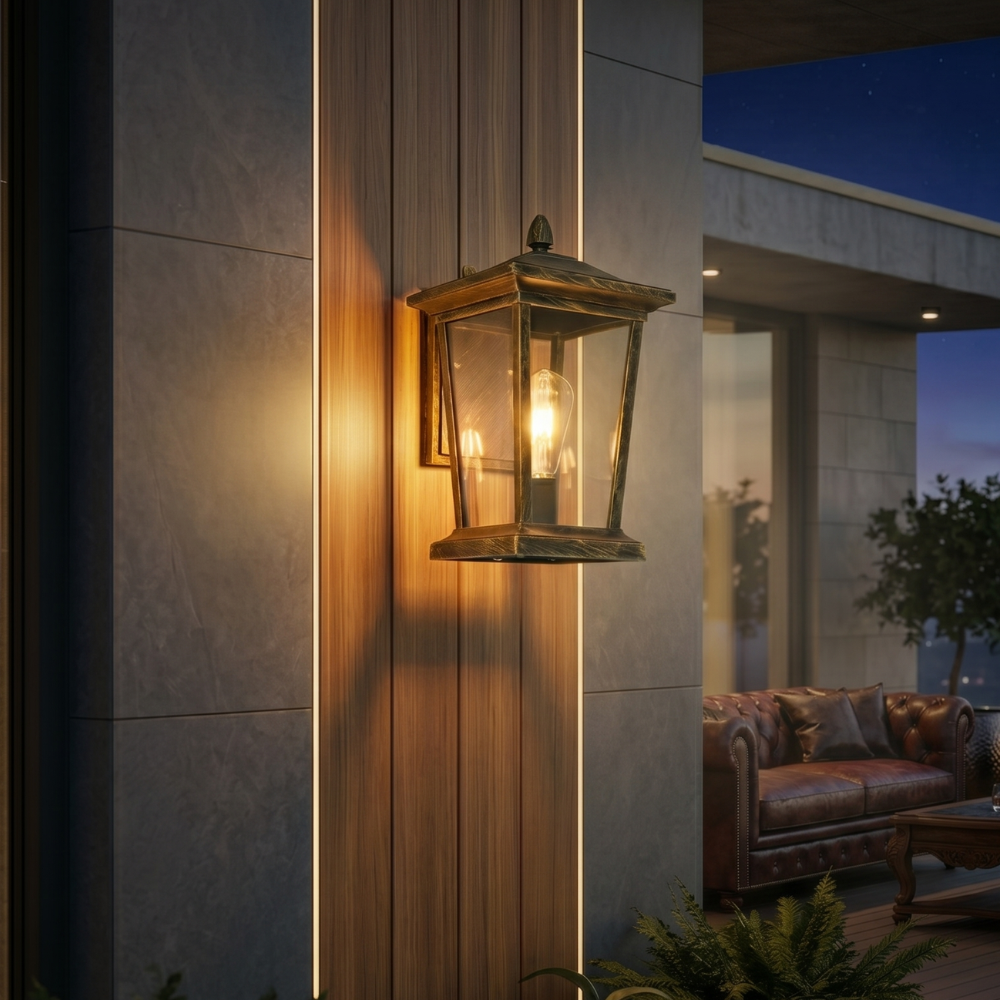 Lampada da parete esterna LED impermeabile in alluminio IP65 nero con vetro a motivo acqua