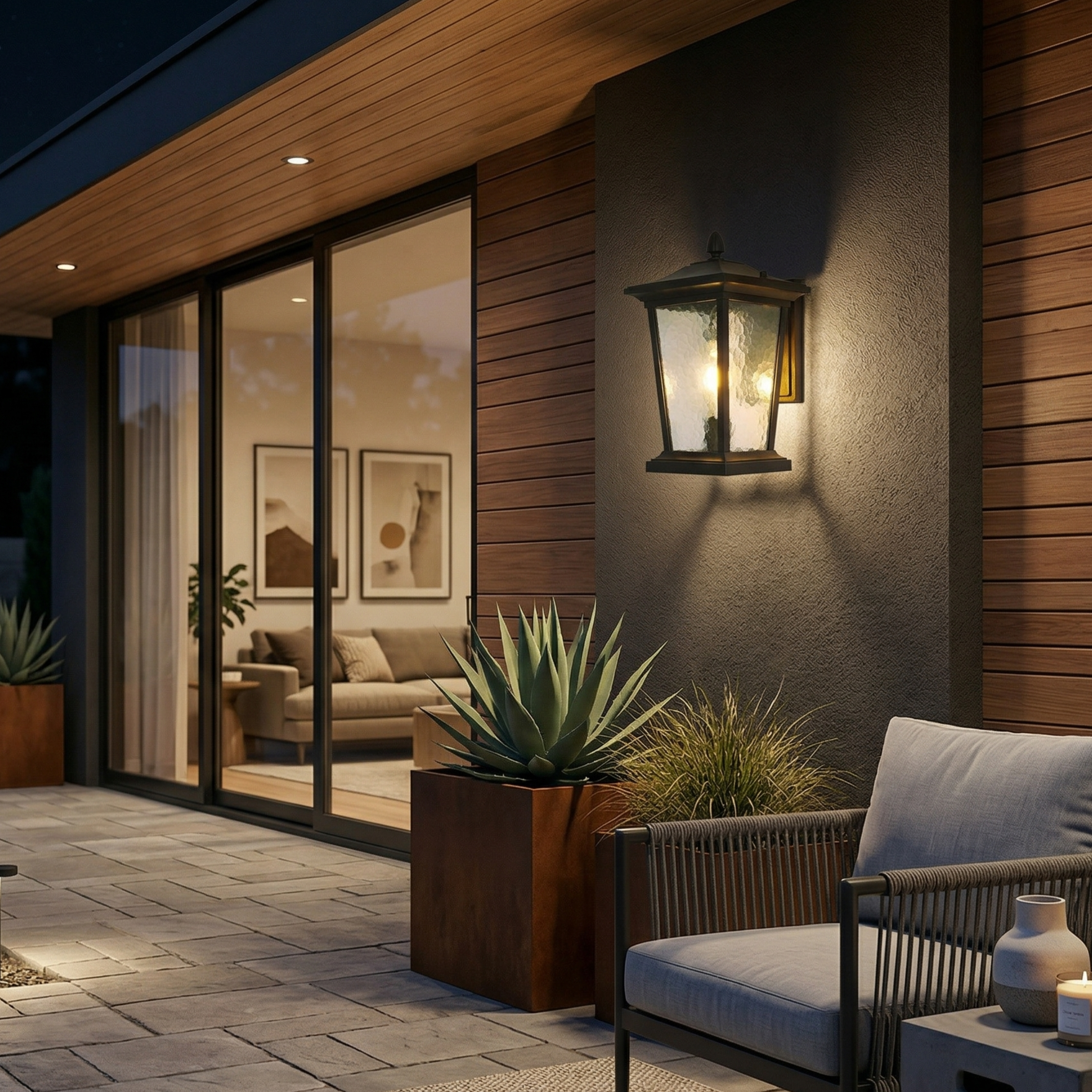 Lampada da parete esterna LED impermeabile in alluminio IP65 nero con vetro a motivo acqua