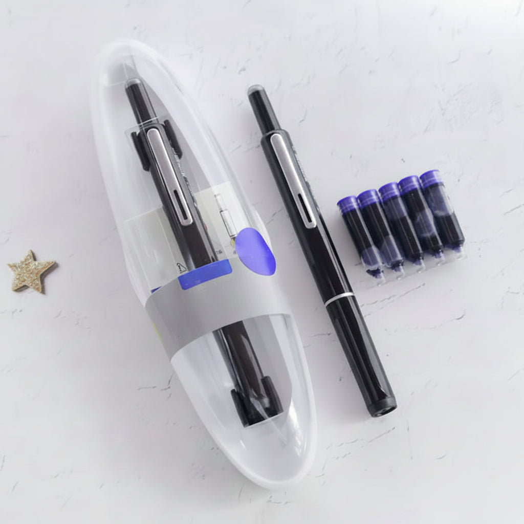 Fountain Pen Retractable Stainless Steel Refillable Writing Pen | Meowbutter