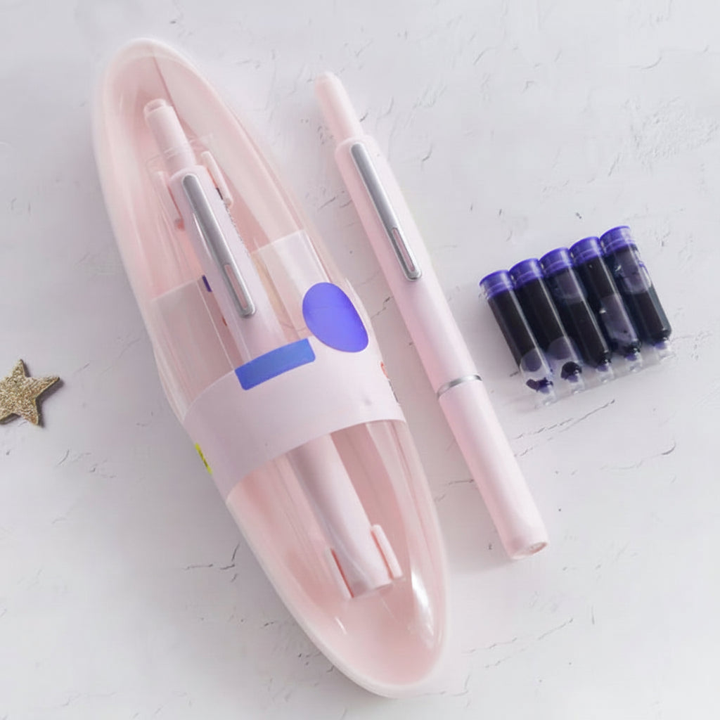 Caneta-tinteiro retrátil em aço inoxidável — design recarregável, acabamento em metal polido