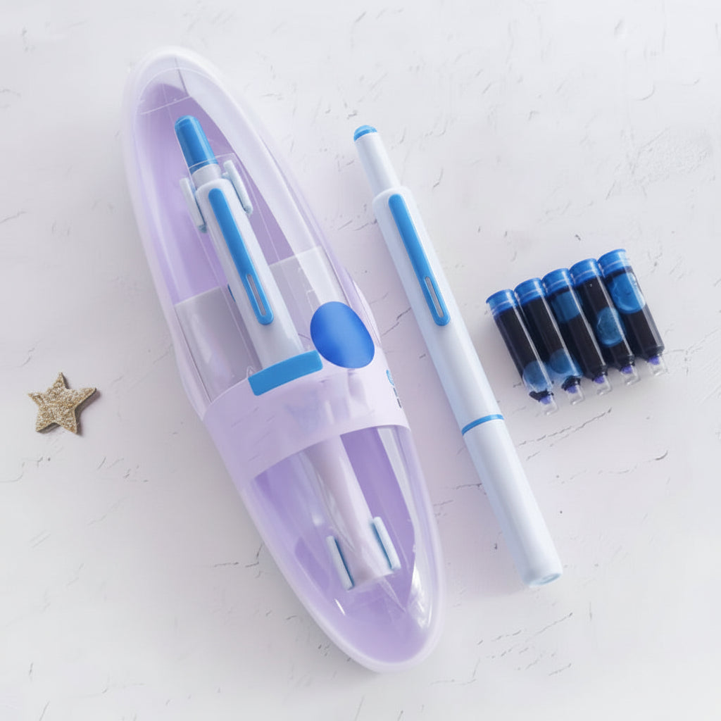Caneta-tinteiro retrátil em aço inoxidável — design recarregável, acabamento em metal polido