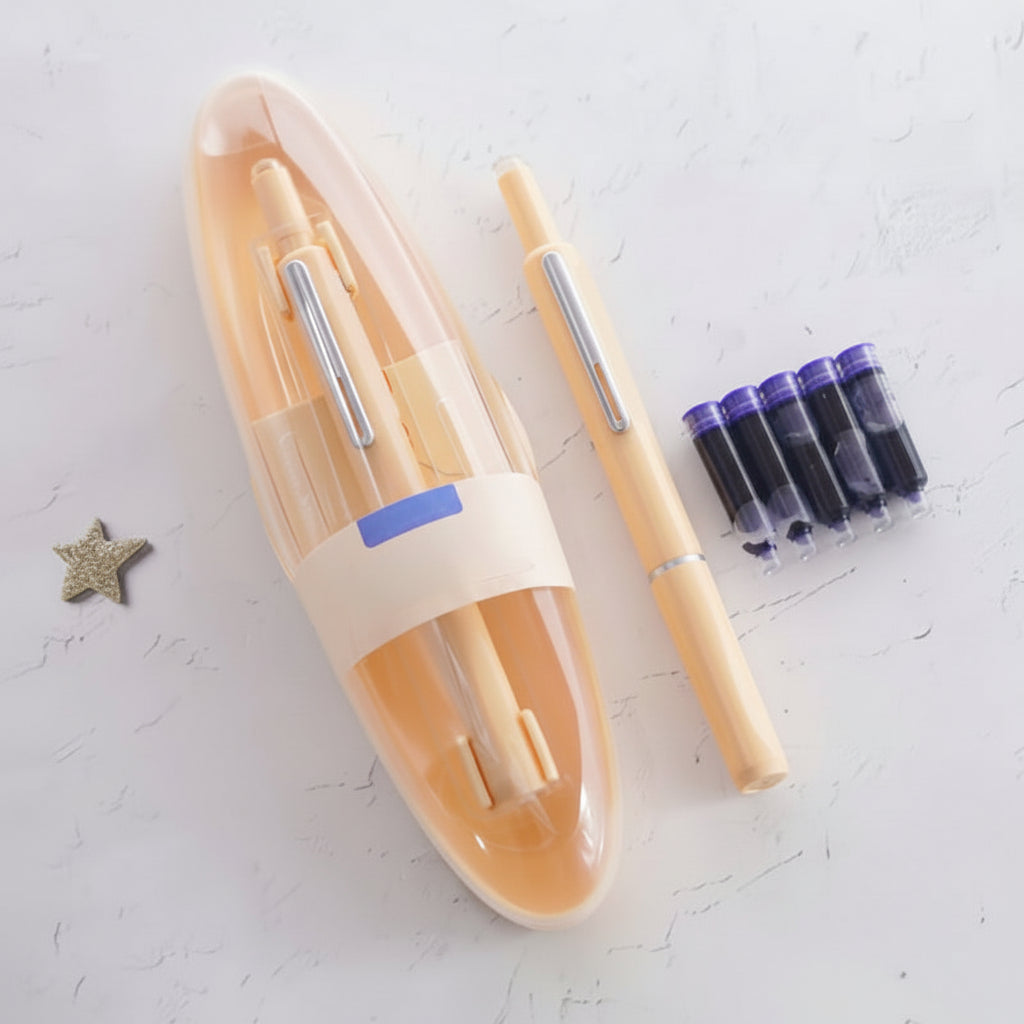 Caneta-tinteiro retrátil em aço inoxidável — design recarregável, acabamento em metal polido