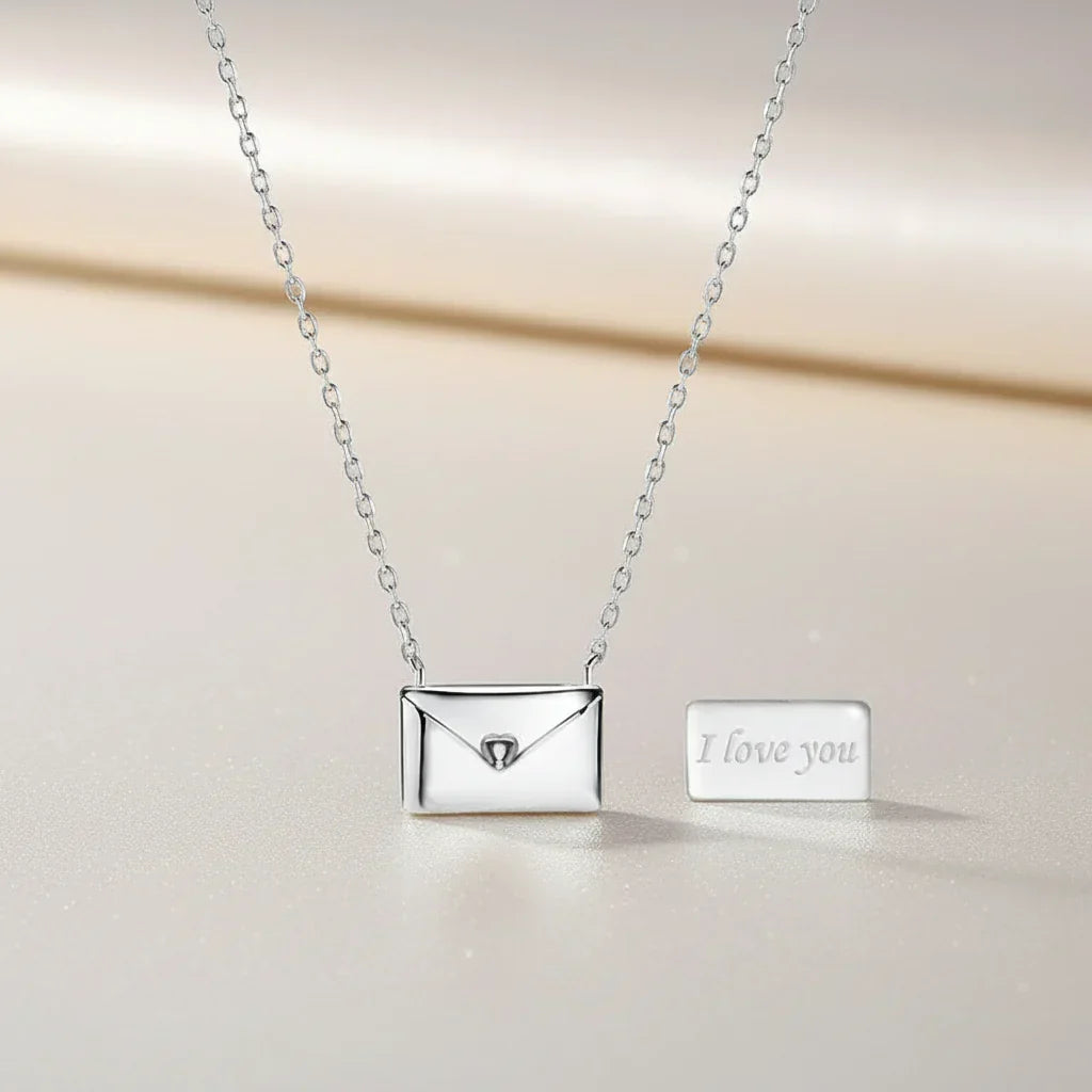 Copper Envelope Pendant Necklace — Polished Metallic Finish