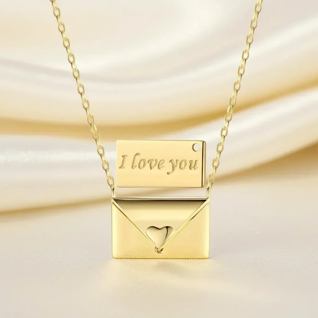 Copper Envelope Pendant Necklace — Polished Metallic Finish