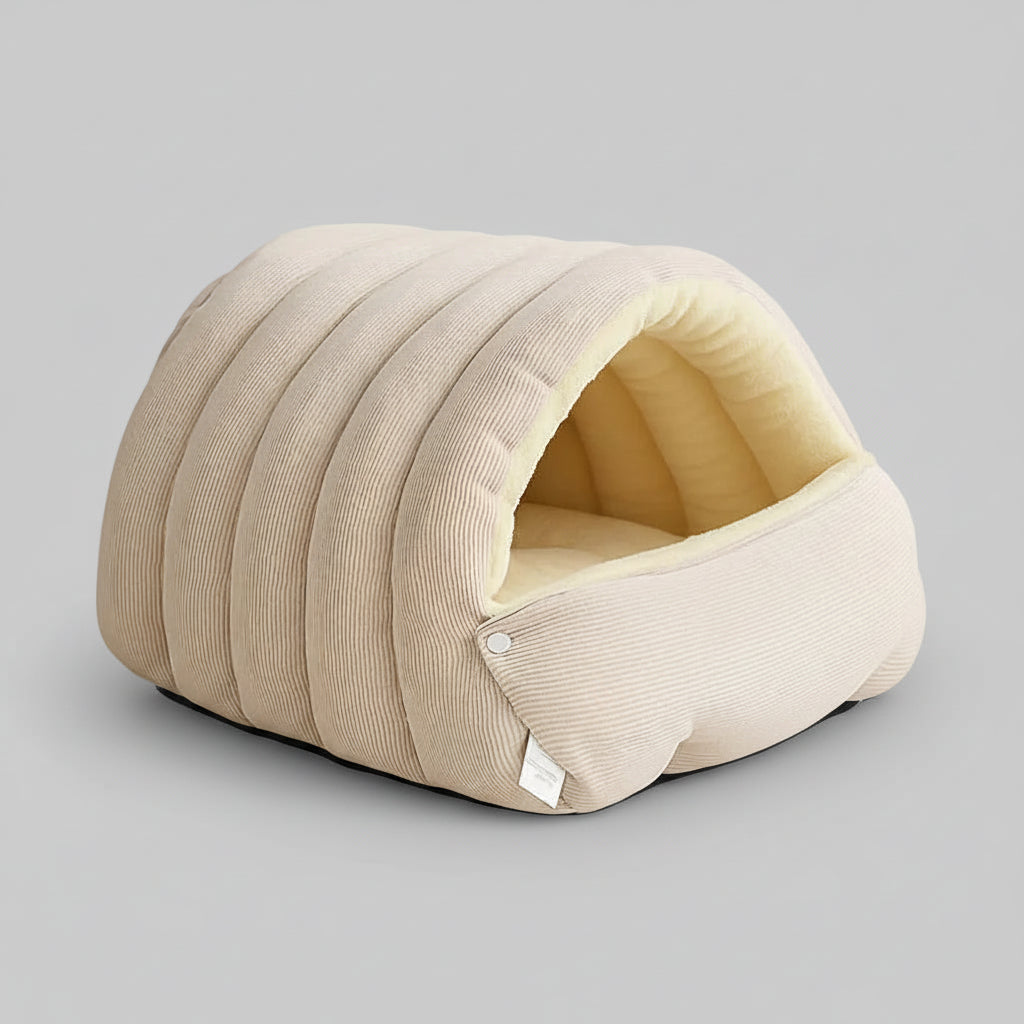 Plush Cat Cave Bed — Three-Sided Den Enclosure with Dense Pile Interior