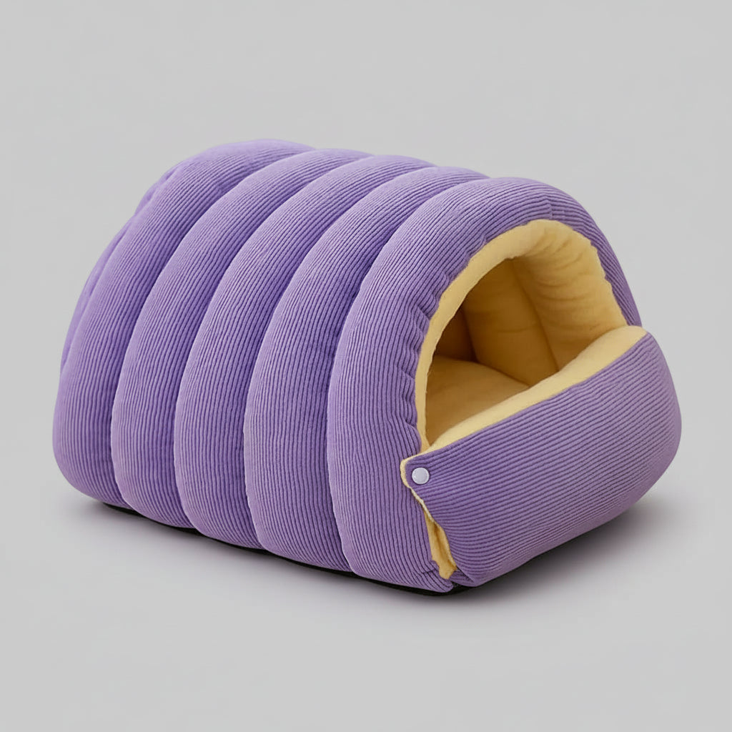 Plush Cat Cave Bed — Three-Sided Den Enclosure with Dense Pile Interior