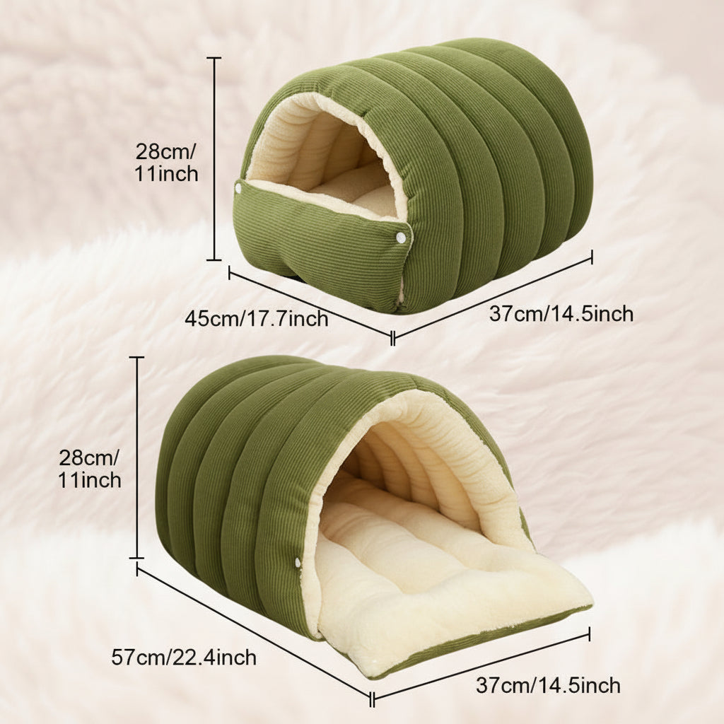 Plush Cat Cave Bed — Three-Sided Den Enclosure with Dense Pile Interior