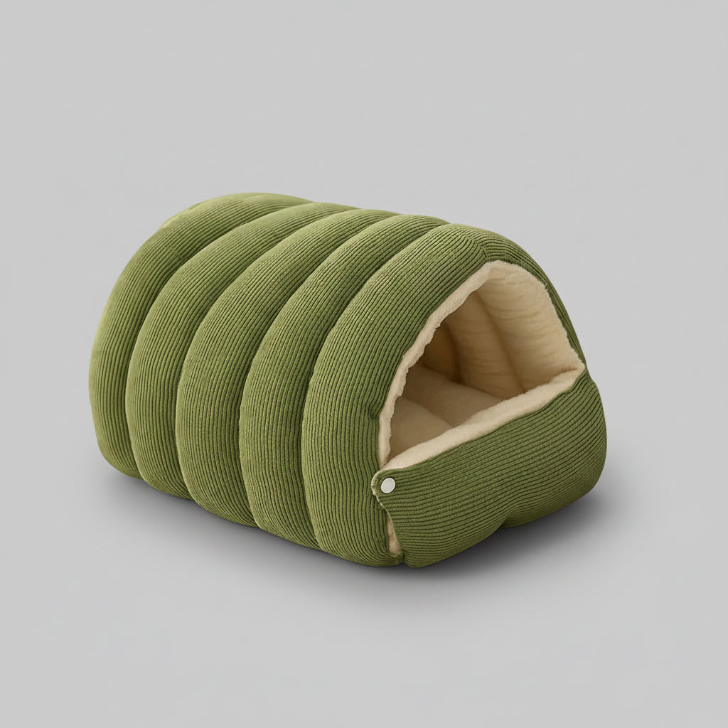 Plush Cat Cave Bed — Three-Sided Den Enclosure with Dense Pile Interior
