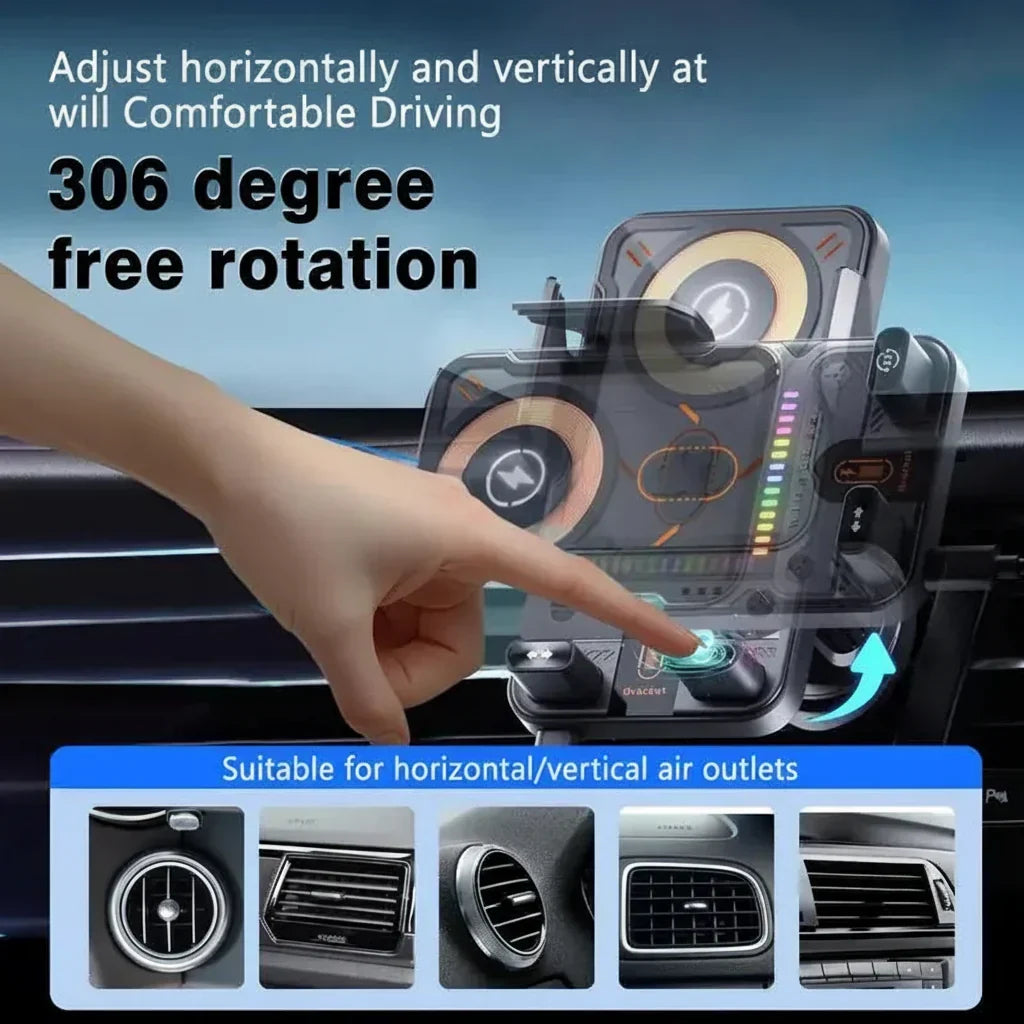 Support de téléphone à chargement sans fil — fixation pour voiture à clipser sur la grille d’aération