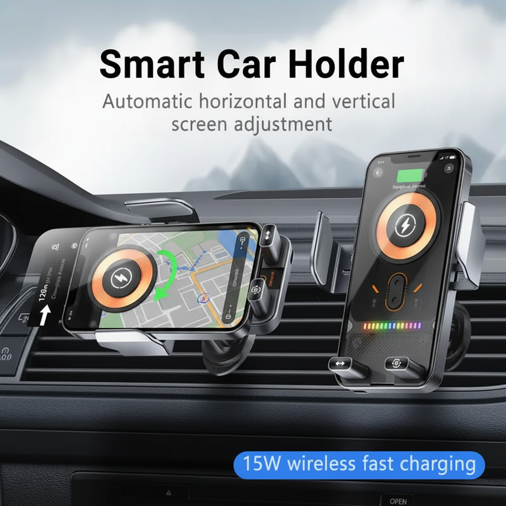 Support de téléphone à chargement sans fil — fixation pour voiture à clipser sur la grille d’aération