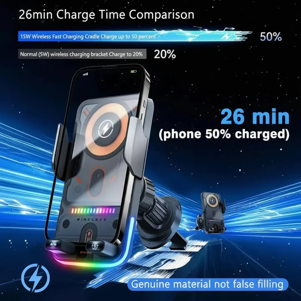 Support de téléphone à chargement sans fil — fixation pour voiture à clipser sur la grille d’aération
