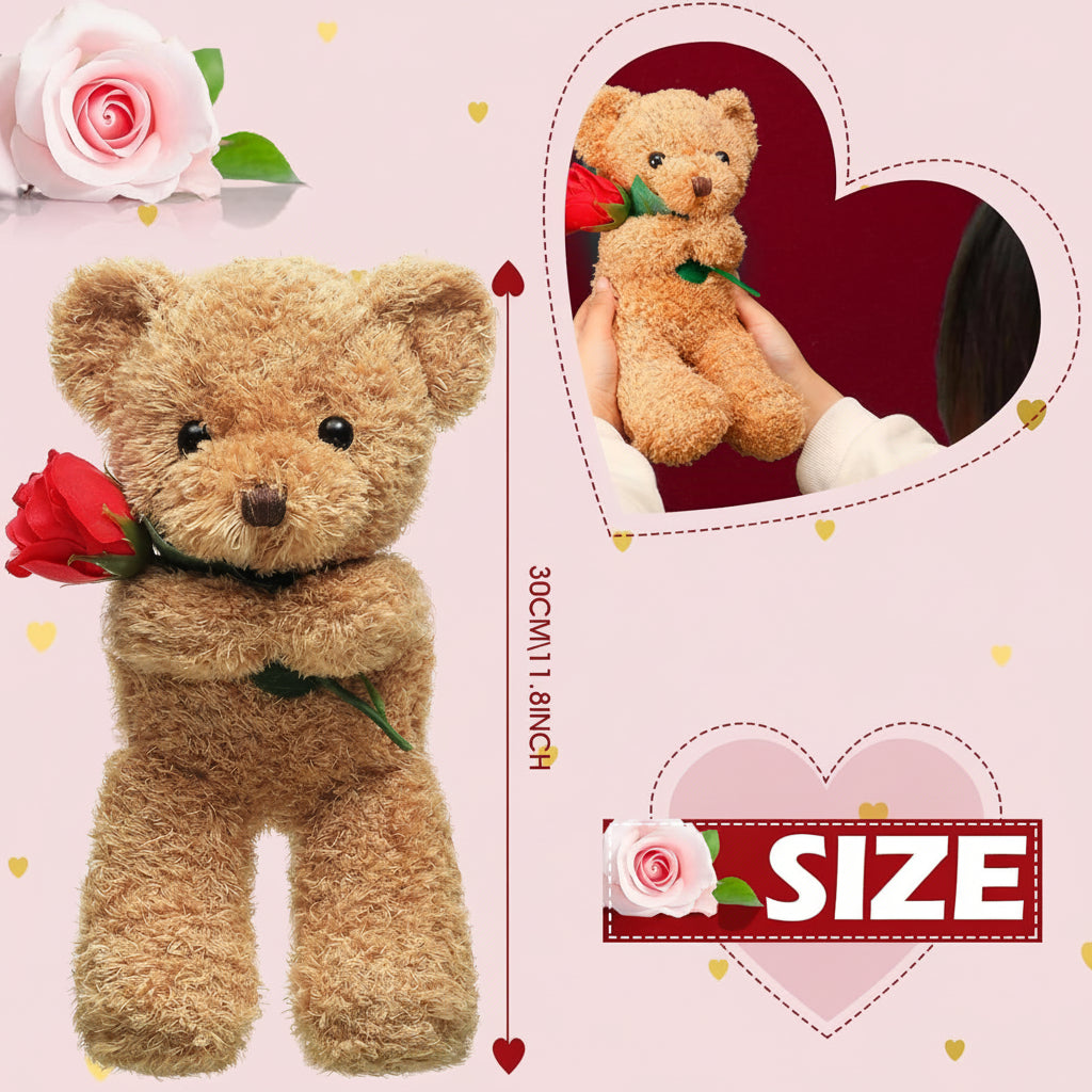 Oso de peluche de San Valentín sosteniendo una rosa — Piel sintética sedosa