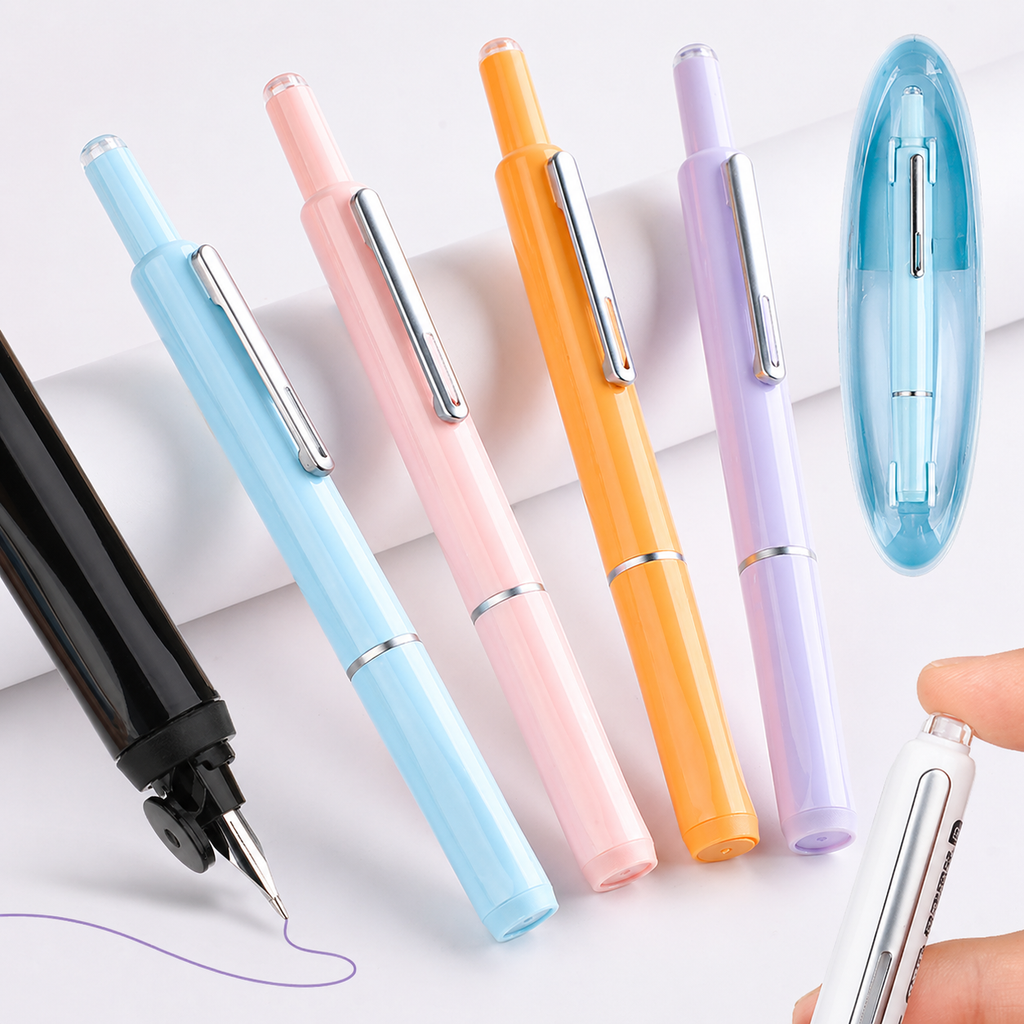 Fountain Pen Retractable Stainless Steel Refillable Writing Pen | Meowbutter