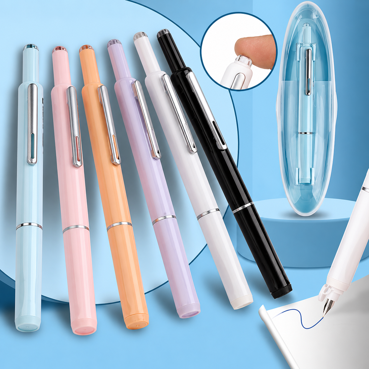Fountain Pen Retractable Stainless Steel Refillable Writing Pen | Meowbutter