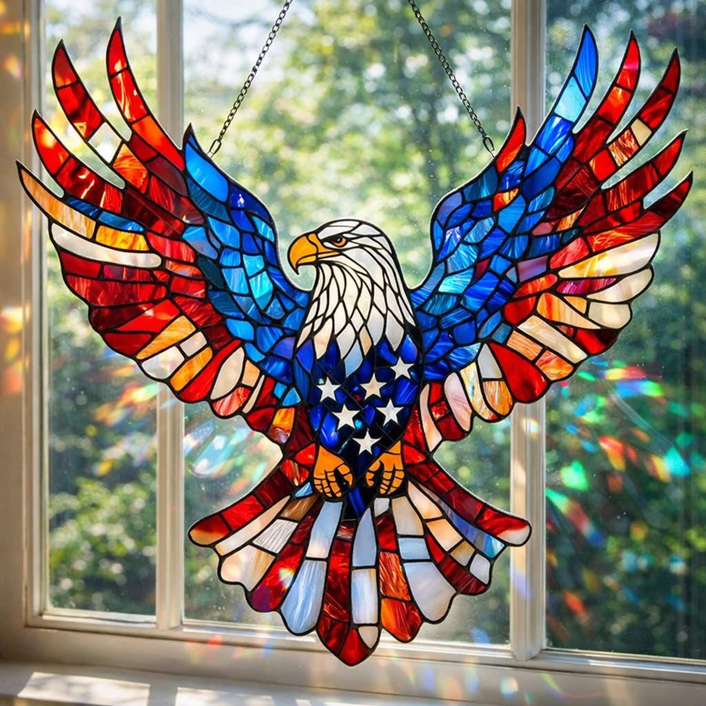 Vægkunst Patriotic Eagle Glasmaleri Solfanger | Meowbutter