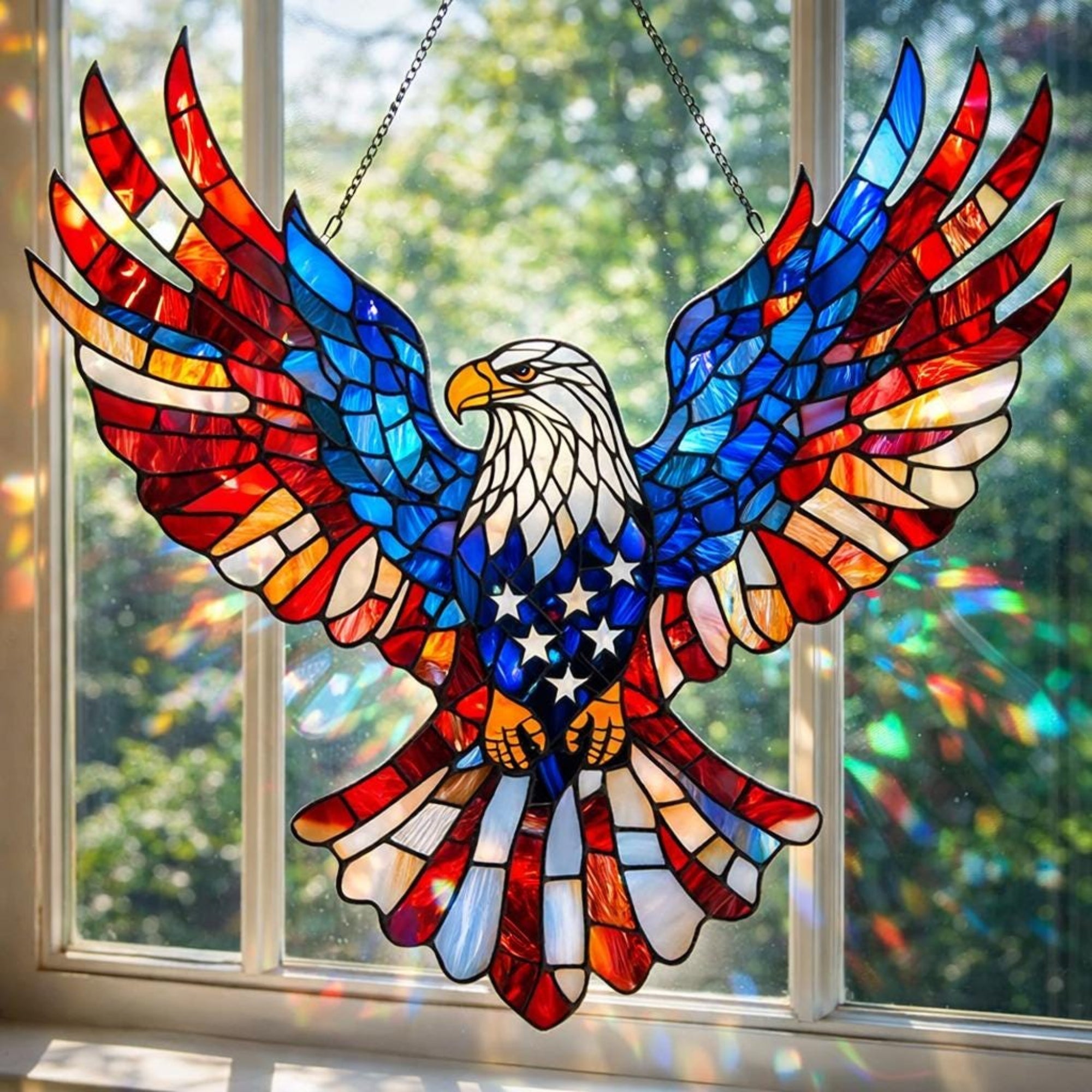 Vægkunst Patriotic Eagle Glasmaleri Solfanger | Meowbutter