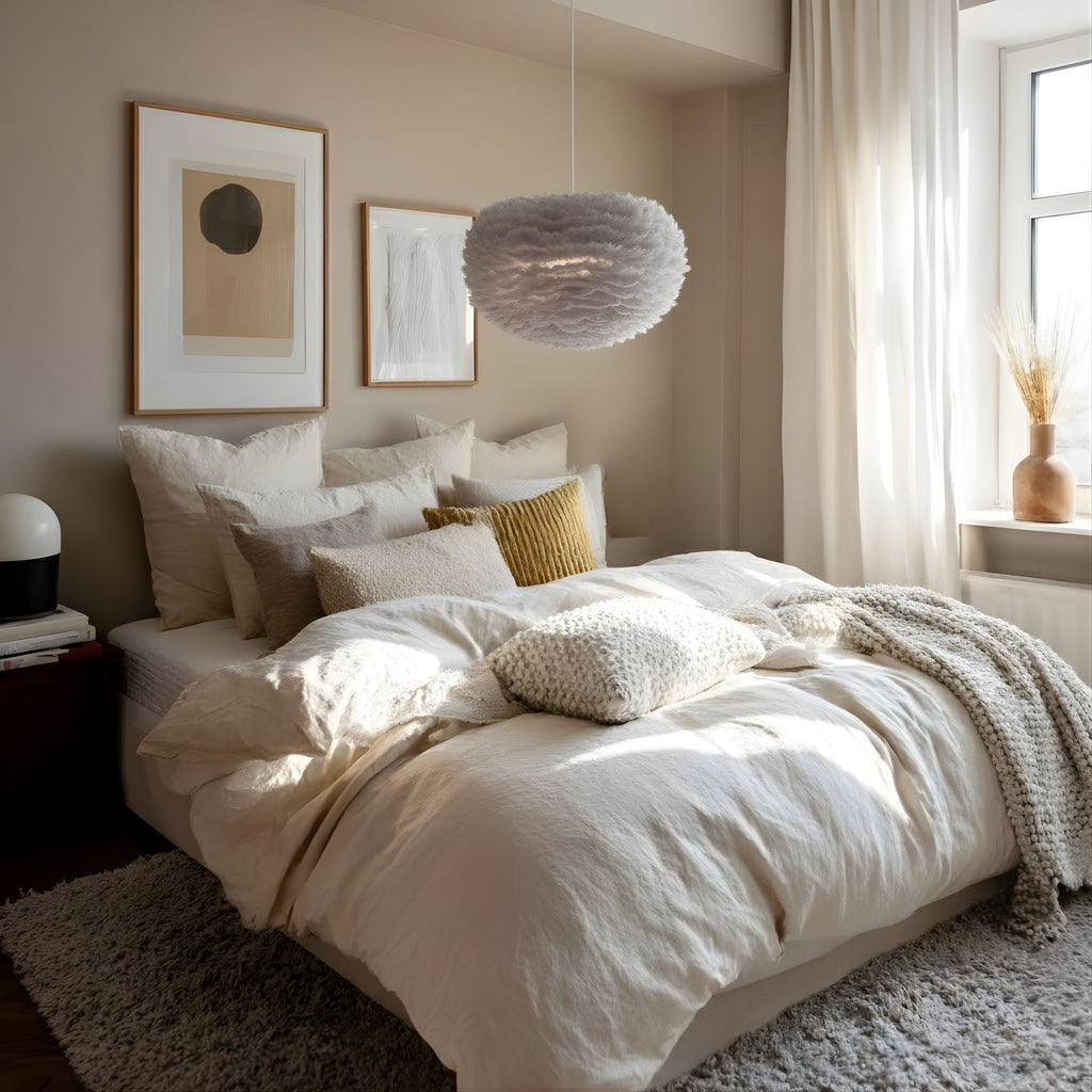 Goose Feather Pendant Lamp, Gray, Round Half-Sphere