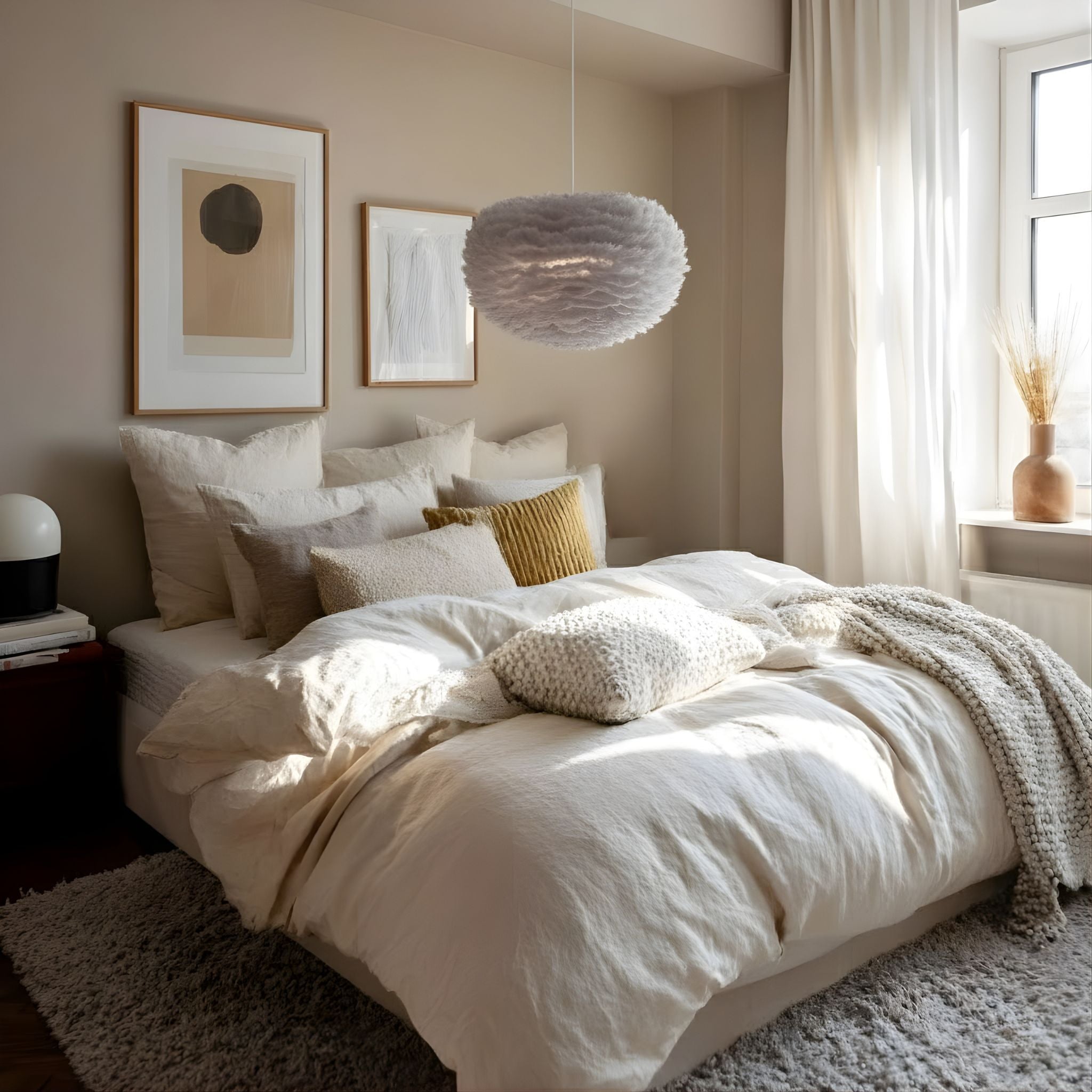 Goose Feather Pendant Lamp, Gray, Round Half-Sphere
