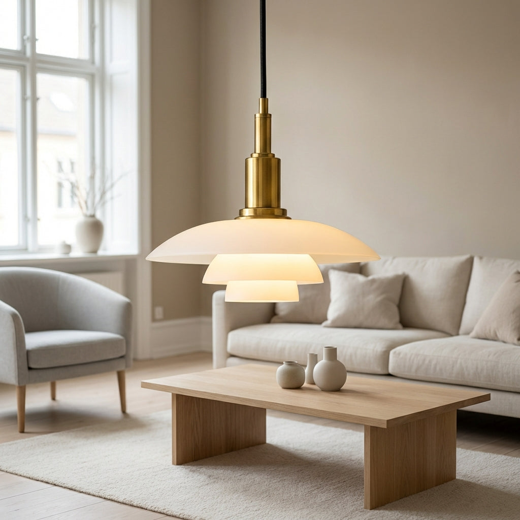Three Shades Pendant Lamp With Glass And Metal Nordic Style
