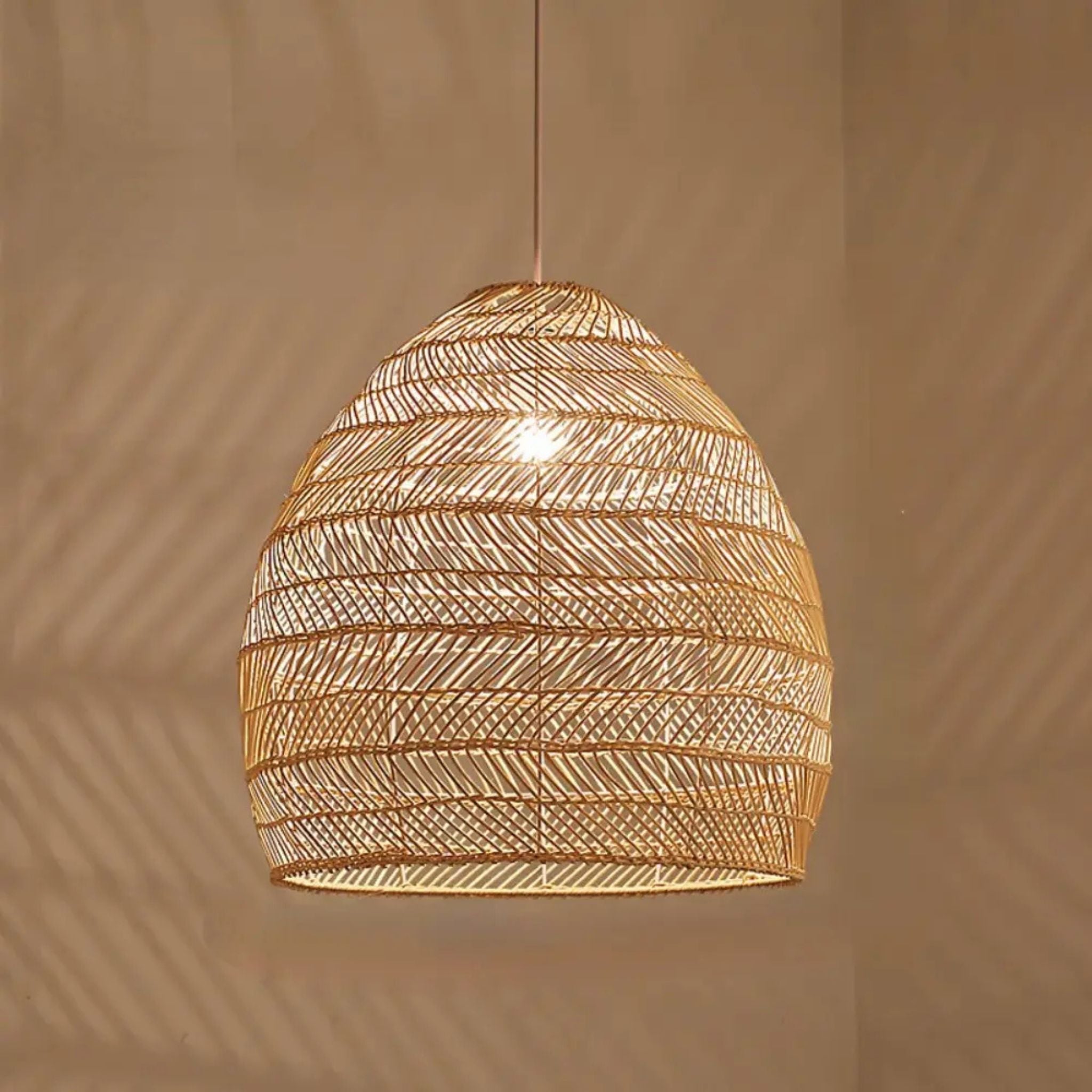Handwoven Rattan Dome Pendant Lamp Natural Indoor Light