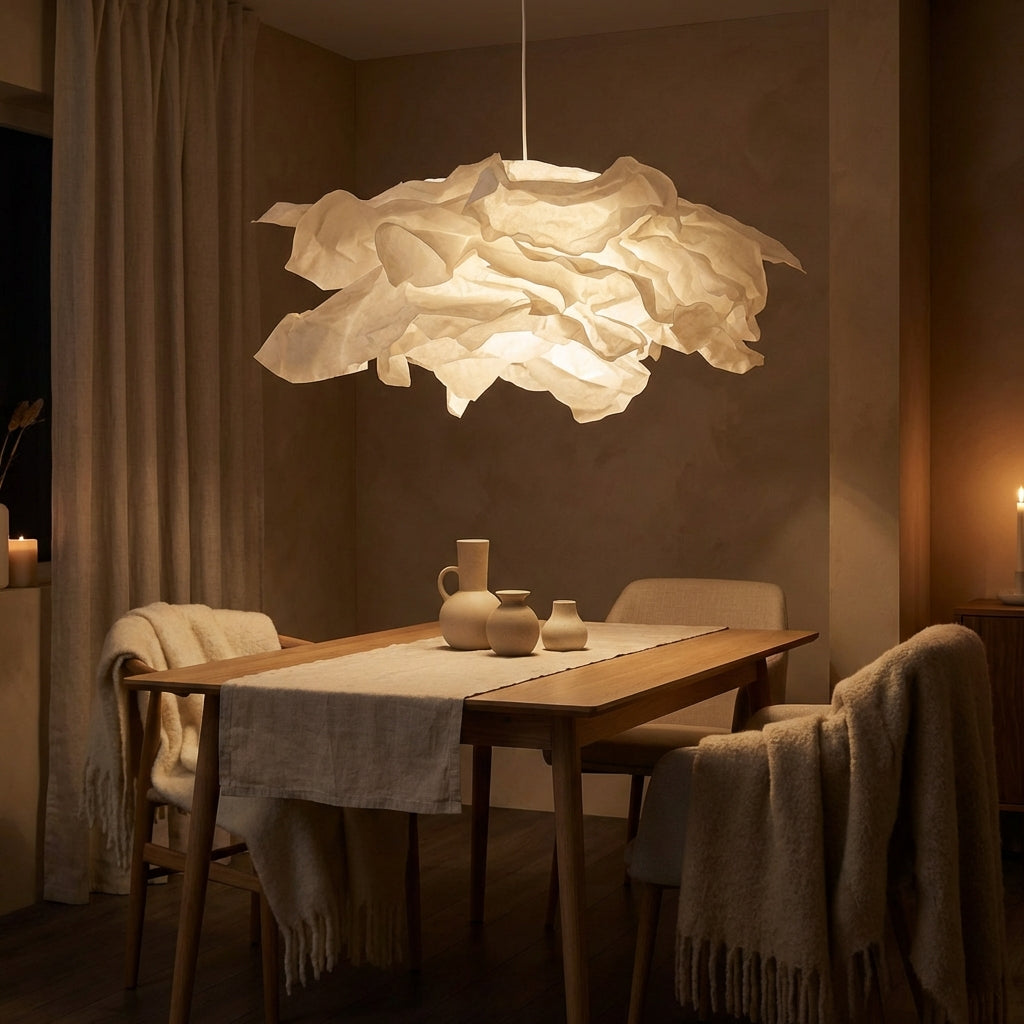 Organic Cloud-Shape Pendant Light In Japanese Paper Shade, Sculptural Ceiling Light
