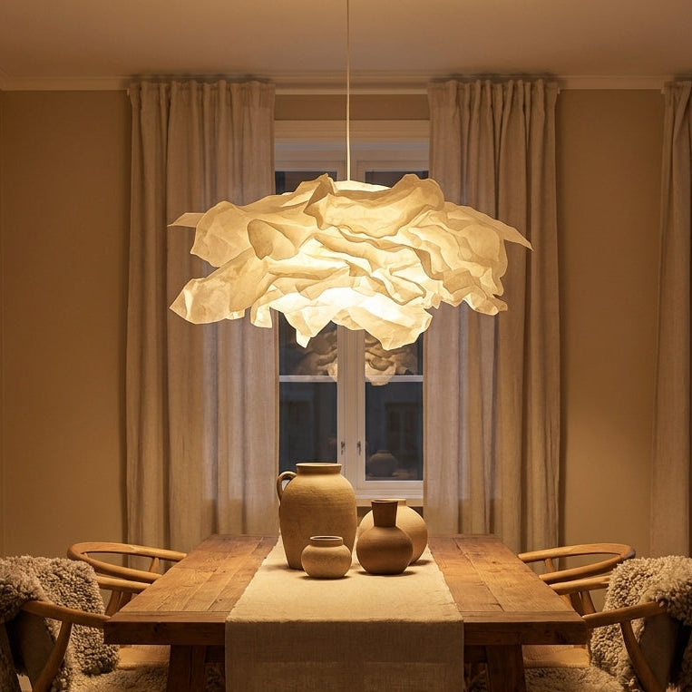 Organic Cloud-Shape Pendant Light In Japanese Paper Shade, Sculptural Ceiling Light