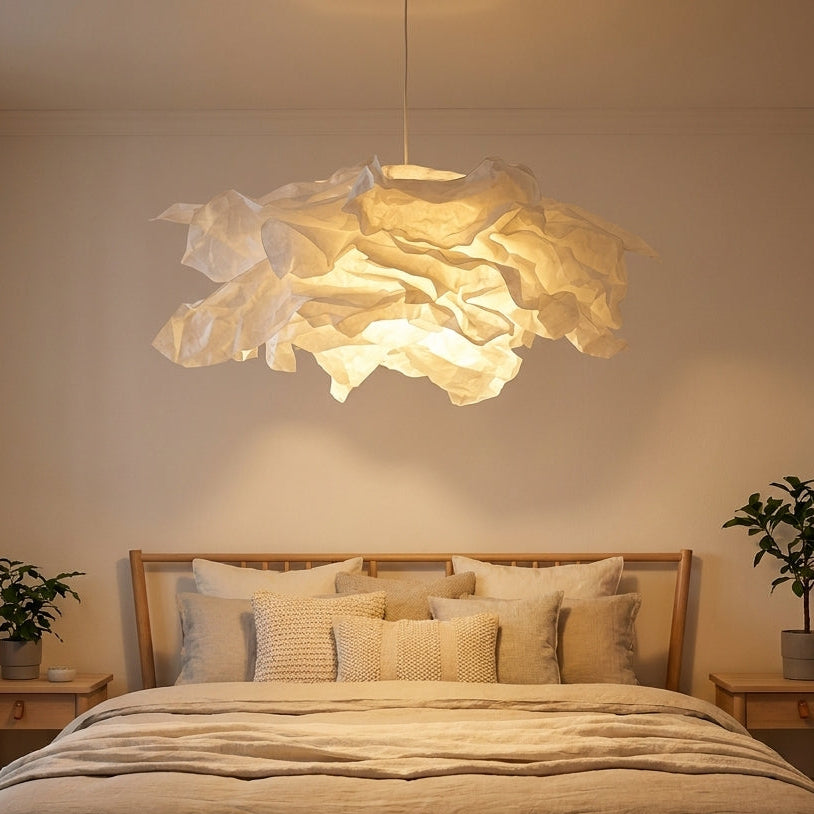 Organic Cloud-Shape Pendant Light In Japanese Paper Shade, Sculptural Ceiling Light