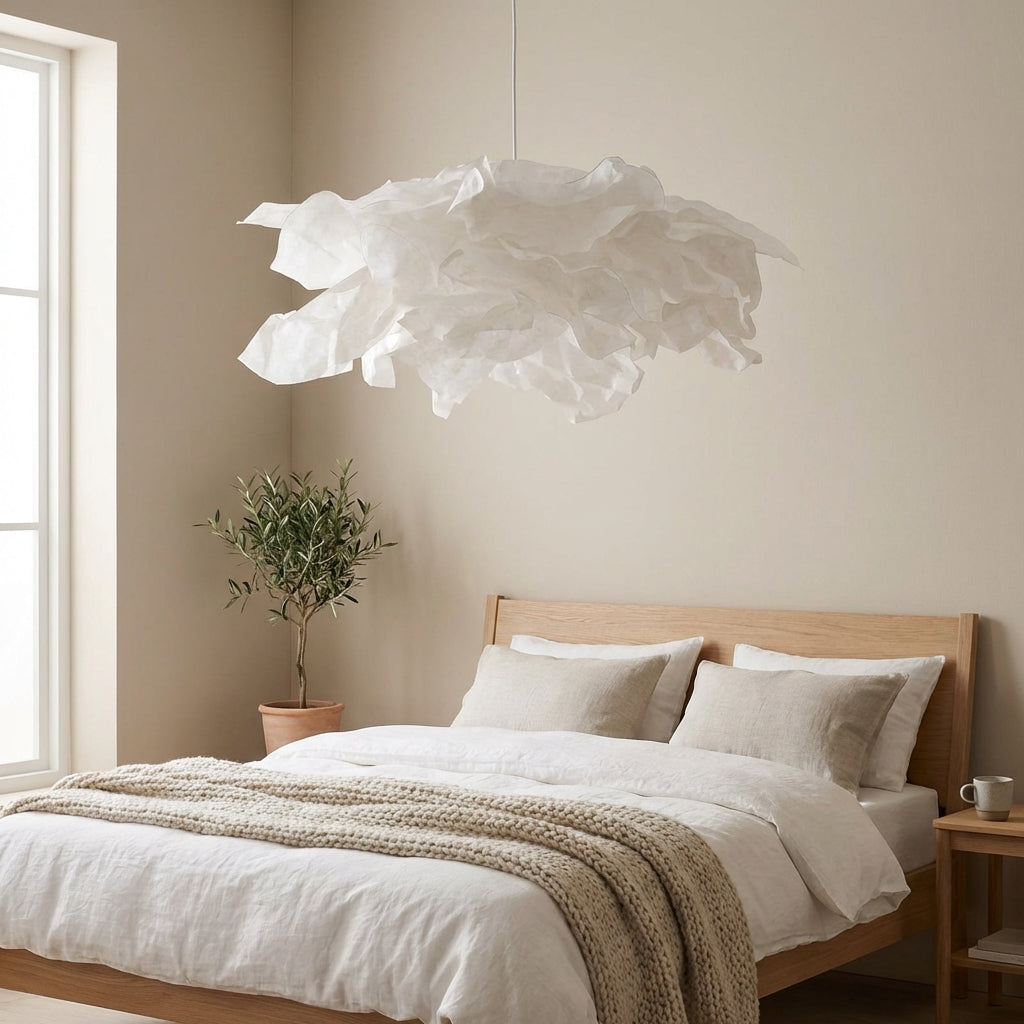 Organic Cloud-Shape Pendant Light In Japanese Paper Shade, Sculptural Ceiling Light